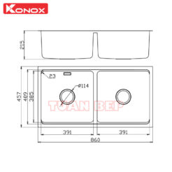Chậu rửa bát 2 hố chống xước Konox KN8646DU Dekor 3