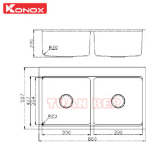 Chậu rửa bát 2 hố chống xước Konox KN8651TD Dekor 2