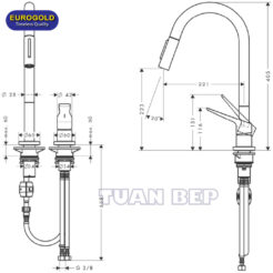 Vòi rửa bát dây rút EUF505CR Eurogold 2